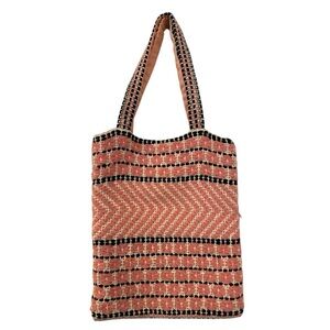 Vintage Handmade Crochet Embroidered Small Tote Handbag Pink Boho Market Bag